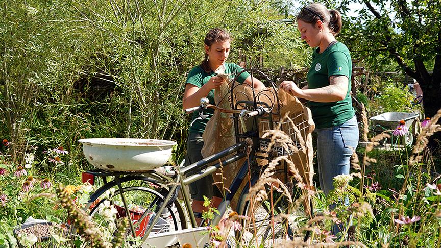 Ein Fahrrad wird bepflanzt.