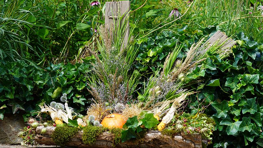 Die Gärtnerinnen der Garten Tulln gestalten herbstliche Deko.