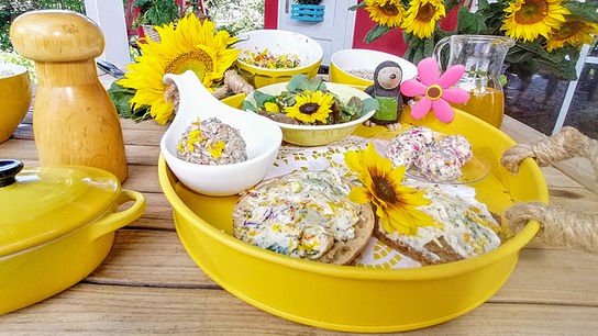 Sommergerichte mit Sonnenblumen.