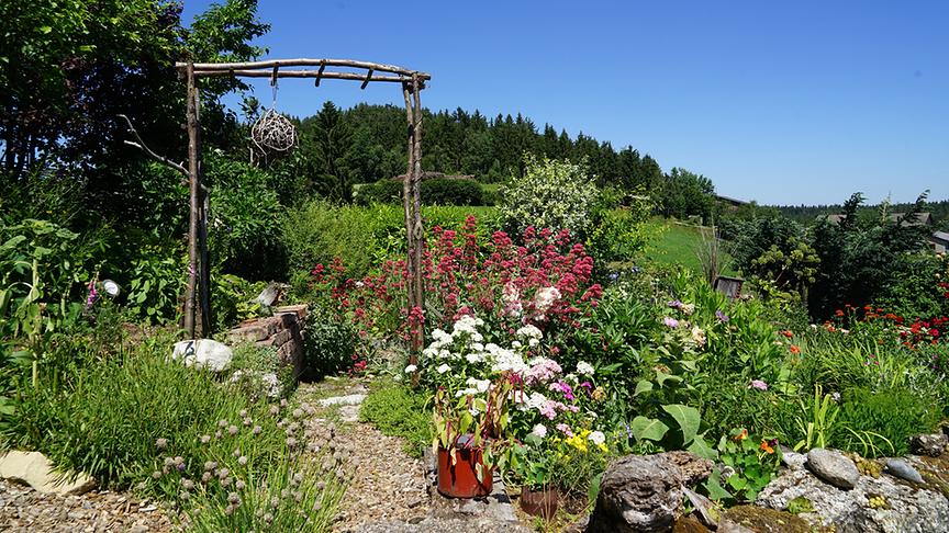 Blick in den Gastgarten.