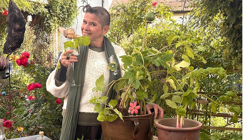 © Foto: Unschi Zezelitsch Uschi bereitet einen alkoholfreien Drink aus der Engelwurz zu