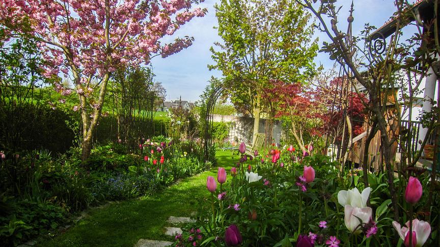 Im Bild: Oberösterreich: Gastgarten von Magdalena Brückl in Sattledt in Oberösterreich.
