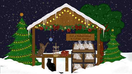 Weihnachtshütte mit Butterkeksen und Katzenzungen