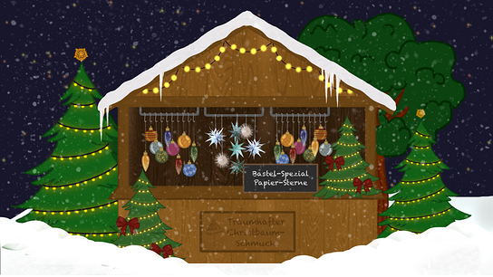 Weihnachtshütte mit Papiersternen