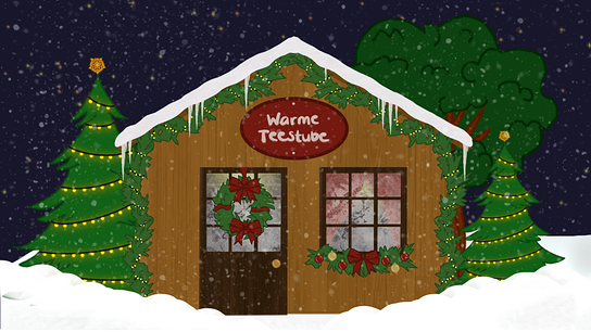 Weihnachtshütte mit warmem Tee