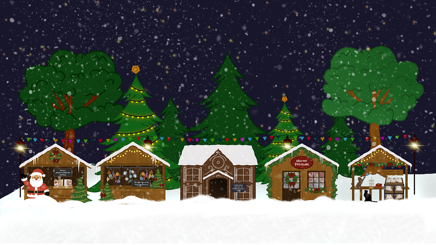 Weihnachtshütten im Schnee