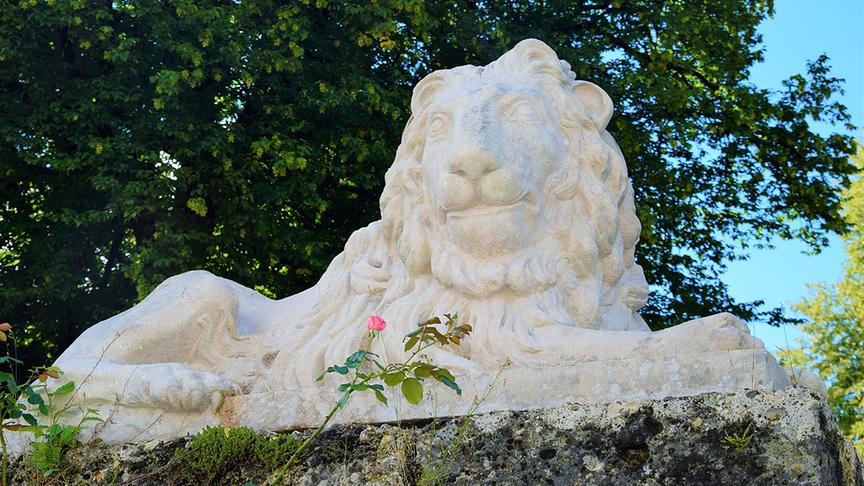 Die beiden Löwen sind ein aus der Antike stammendes allegorisches Sinnbild für die Tugenden Geduld und Stärke. Vorrangig stehen sie aber für das Salzburger Wappentier.