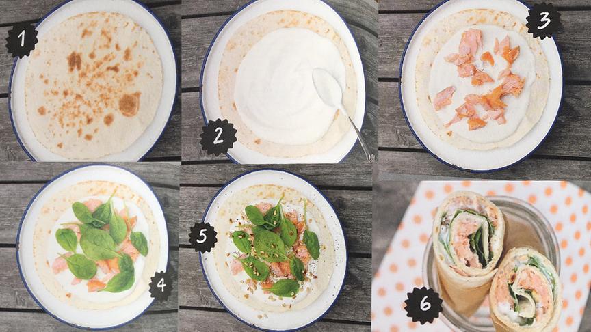 © AT Verlag Wraps mit Lachs - so wird gerollt.