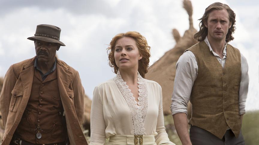Im Bild (v.li.): Samuel L. Jackson (George Washington Williams), Margot Robbie (Jane Clayton), Alexander Skarsgård (Tarzan / John Clayton).