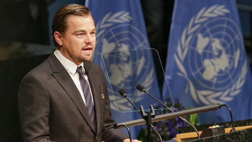 Im Bild: Leonardo DiCaprio während der feierlichen Unterzeichnung des UN-Klimaabkommens in New York, 2016