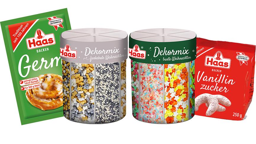 © Haas Haas-Produkte: Germ, Streusel und Vanillezucker.