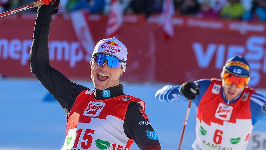 © Foto: Michael Simonlehner Nordische Kombi Ramsau - ein jubelnder Läufer