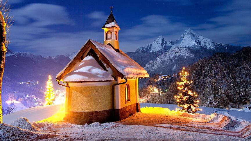 Emmaus-Weg, Kapelle der Seligpreisungen mit Blick auf Watzmann