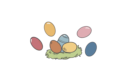 Gezeichnetes Osternest mit bunten Eiern