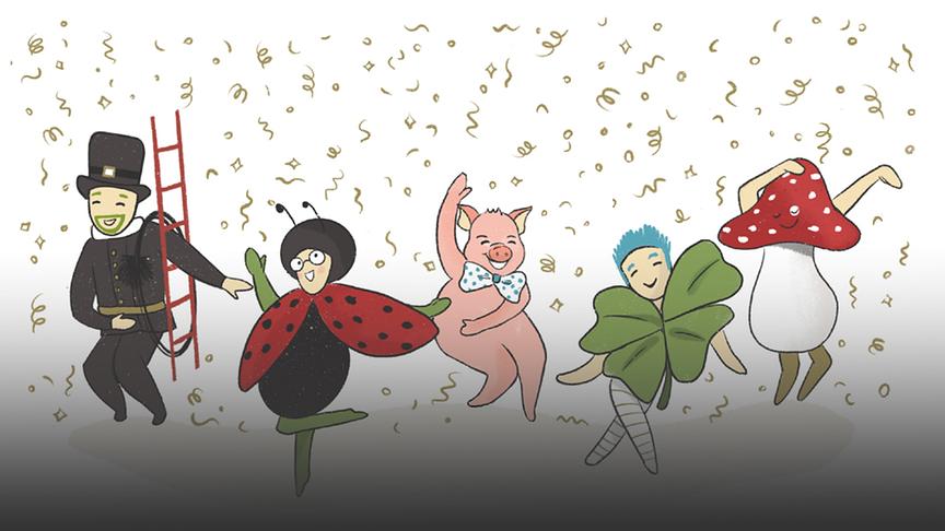 Tanzende Silvester-Glückbringer