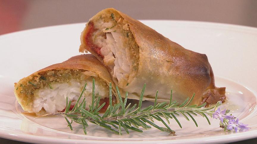 © ORF/Interspot Kabeljaustrudel mit Zimtbrösel