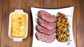 Roastbeef mit Rahmerdäpfel und gegrillter Ratatouille