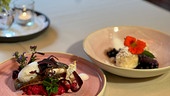 Gegrilltes Forellenfilet und Rote-Rüben-Risotto sowie Schwarzbeer-Topfen-Knödel