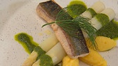 Saiblingsfilet, Spargel, steirische Polenta, Kräuter-Zitronenöl 