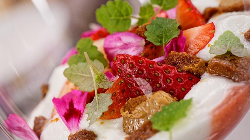 Erdbeeren mit Jogurt und Hollerblüte