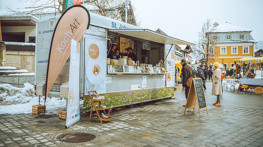 Der Wochenmarkt in St. Johann in Tirol.