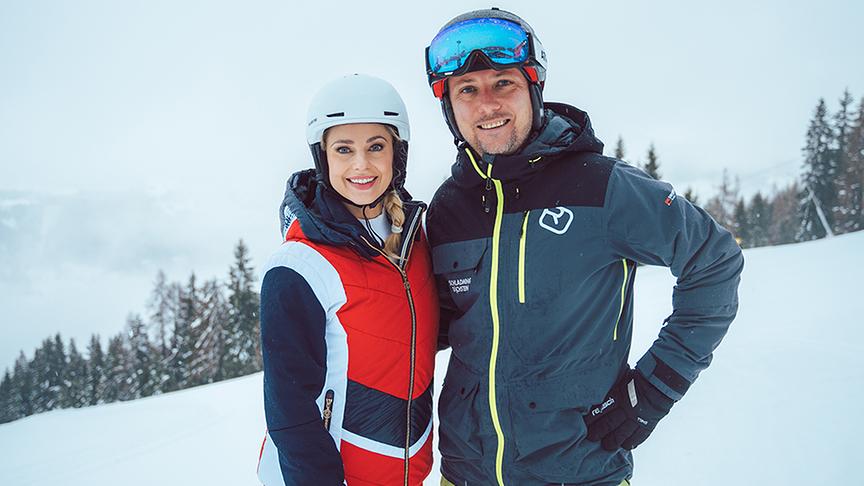 Silvia unterwegs auf der Planai mit Mathias Schattleitner.