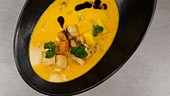 Mostviertler Kürbiscremesuppe mit Weißbrotcroutons