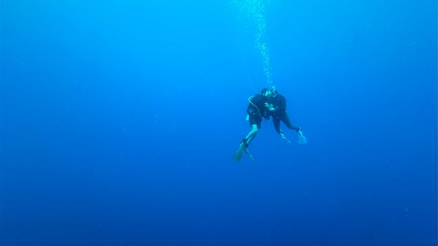 © ORF/Silvia Schneider GmbH/Jamie Harrison Silvia und Jamie beim Tauchgang im Dhevvadhoo Atoll im Indischen Ozean