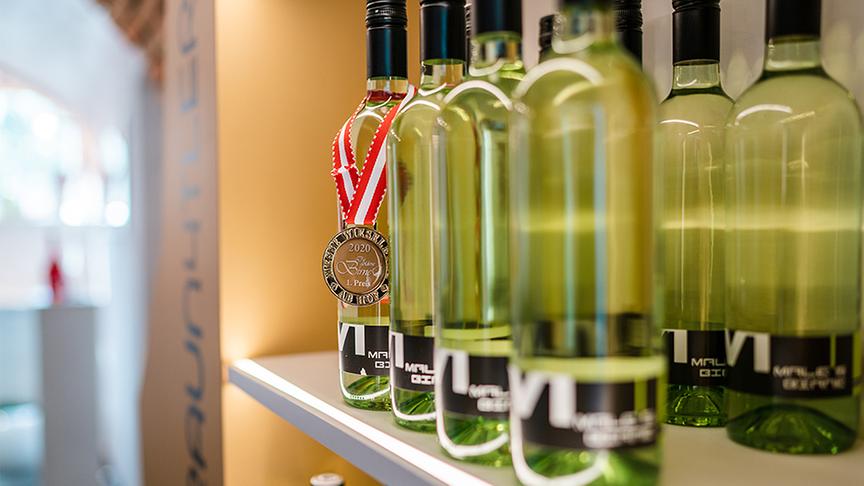 Silvia zu Besuch am Hof von Karin und Robert Maleninsky, die Most und Obstperlwein produzieren.