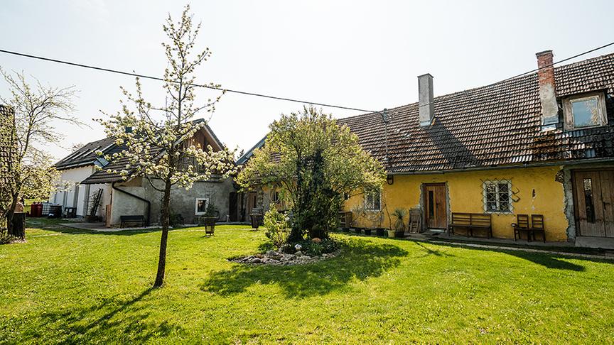 Silvia zu Besuch am Hof von Karin und Robert Maleninsky, die Most und Obstperlwein produzieren.