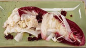 Wels-Ceviche mit Preiselbeeren, Rettich & Radicchio