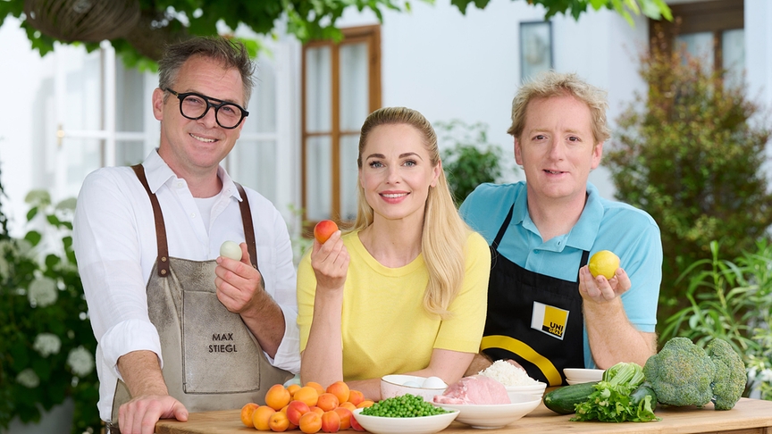 Silvia mit Molekularbiologe Fritz Treiber und Koch Max Stiegl.