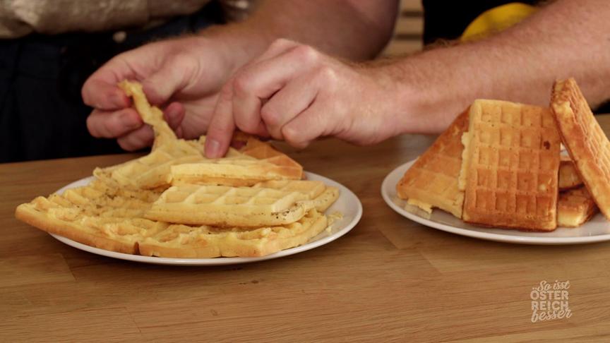 Selbstgemachte und gekaufte Waffeln im Vergleich