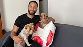 Cesár Sampson mit seinen Yorkshire-Terriern Balloo & Benny 