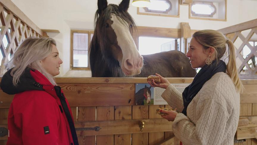 Nathalie Denner mit einer Besucherin im Pferdestall.