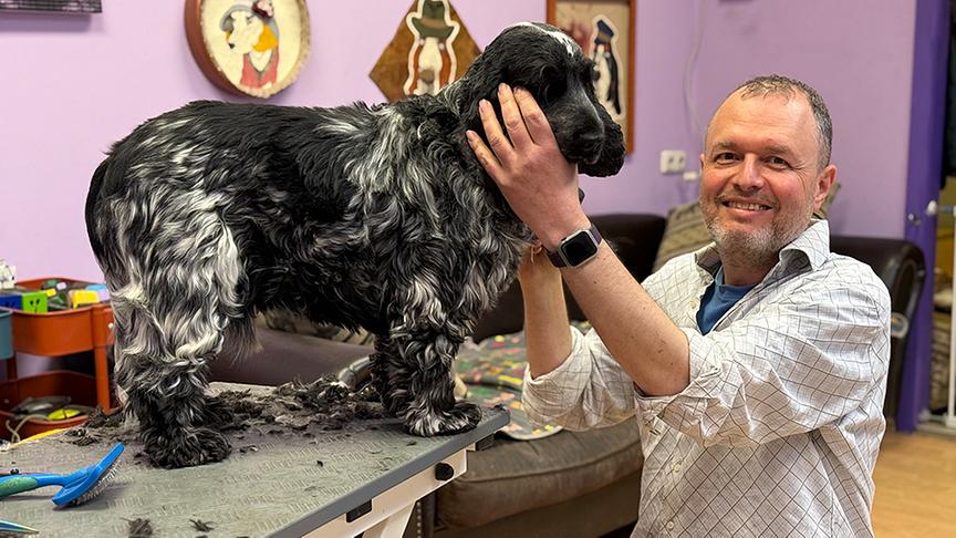 Hund "Rusty" beim Hundefriseur Alexander Hysek.