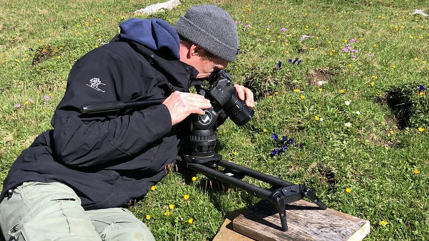 Im Bild: Kameramann Martin Stoni filmt Blumen.