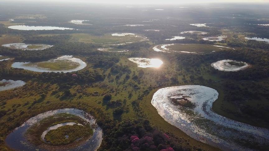 Im Bild: Überall im südliches Pantanal gibt es Seen, die das Land wie riesige Punkte übersähen.