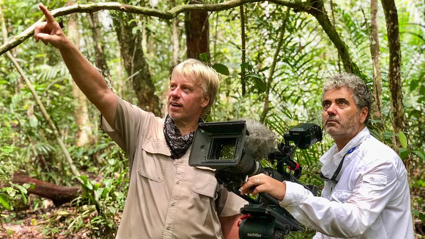 Im Bild: Über Monate waren die beiden Tierfilmer Thoralf Grospitz und Jens Westphalen auf Borneo unterwegs. Ihnen gelangen Aufnahmen von Orang-Utans, die es so noch nie gab.