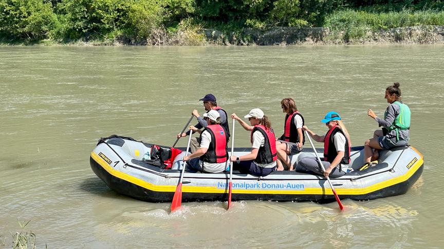 Im Bild: Exkursionsboot in den Donauauen (Niederösterreich).