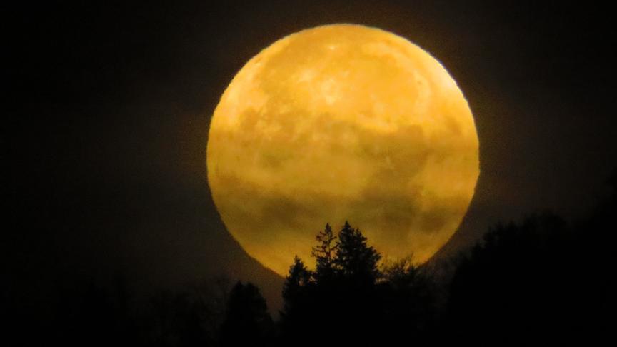 © Georg Wastl Heute Nacht schlecht geschlafen? Er war daran schuld. Vollmond, um 5:55 Uhr von Villach Auen aus fotografiert.