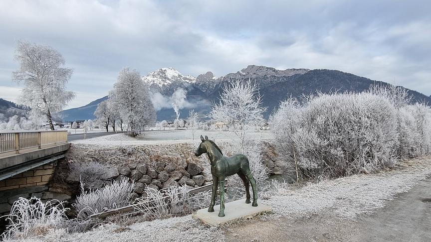 © Georg Ackerer Wieder einmal morgendlicher Raureif in diesem so anderen "Winter": Rösslbrücke bei Lenzing/Saalfelden. (Georg Ackerer)
