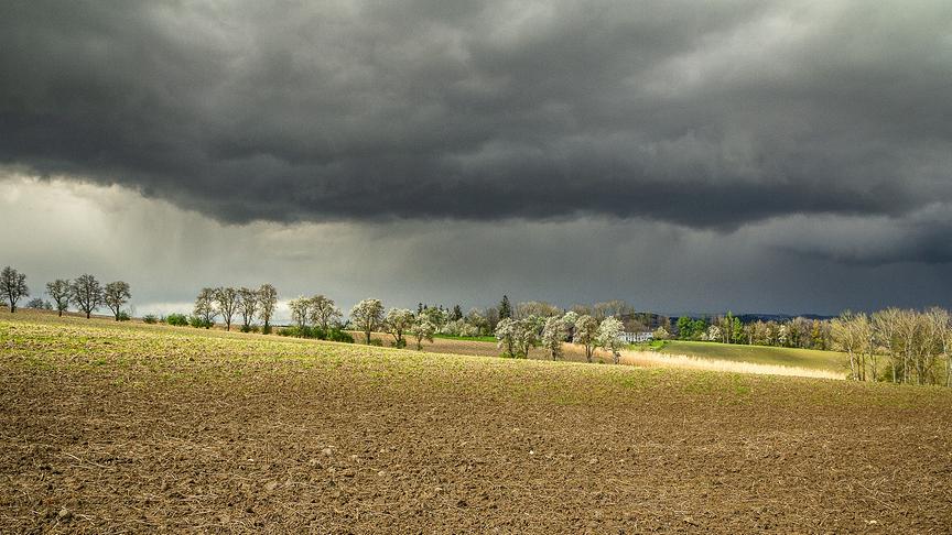 © Eva Wahlmüller Aprilwetter im Naturpark Obst-Hügel-Land; Regenfront zieht über das Eferdinger Becken. (Eva Wahlmüller)