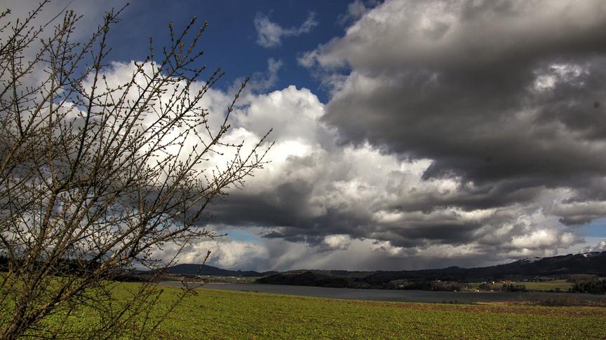Düstere Wolken über einem Feld