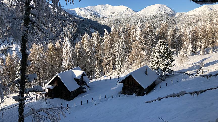 © Schmölzer Manfred Schmölzerhütte Blickrichtung Schiestlnock- Glockenhütte- Nockalmstrasse. (Schmölzer Manfred)