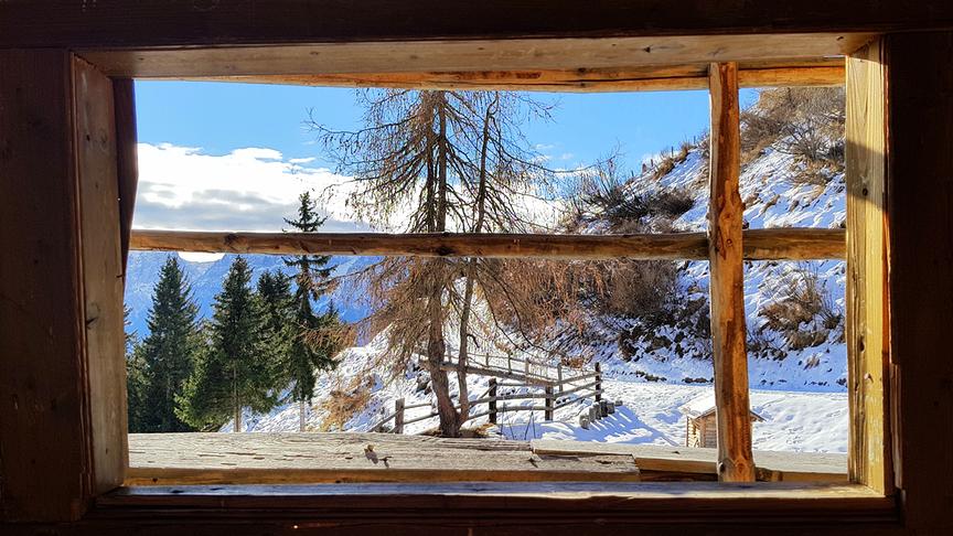 © Caro Guttner Blick durchs Fenster in die Winterstimmung auf den Lienzer Bergen. (Caro Guttner)