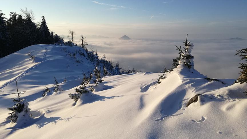 © Christian Stangl Im Hintergrund aus dem Nebelmeer der Schieferstein im Ennstal. (Christian Stangl)