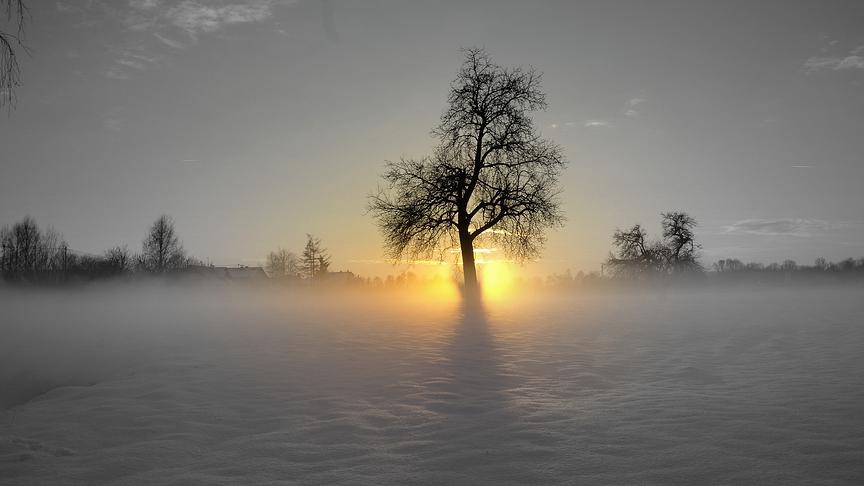 © Reinhard Weigel Die untergehende Sonne im Tal in Braunau wirkt wie ein Autoscheinwerfer. (Reinhard Weigel)