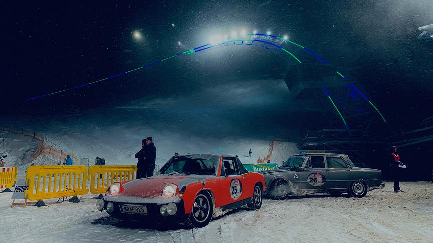 © Fritz Müller Porsche 914, Baujahr 1968 bei Schneesturm im Planaistadion bei SP zur Planai Classic. (Fritz Müller)